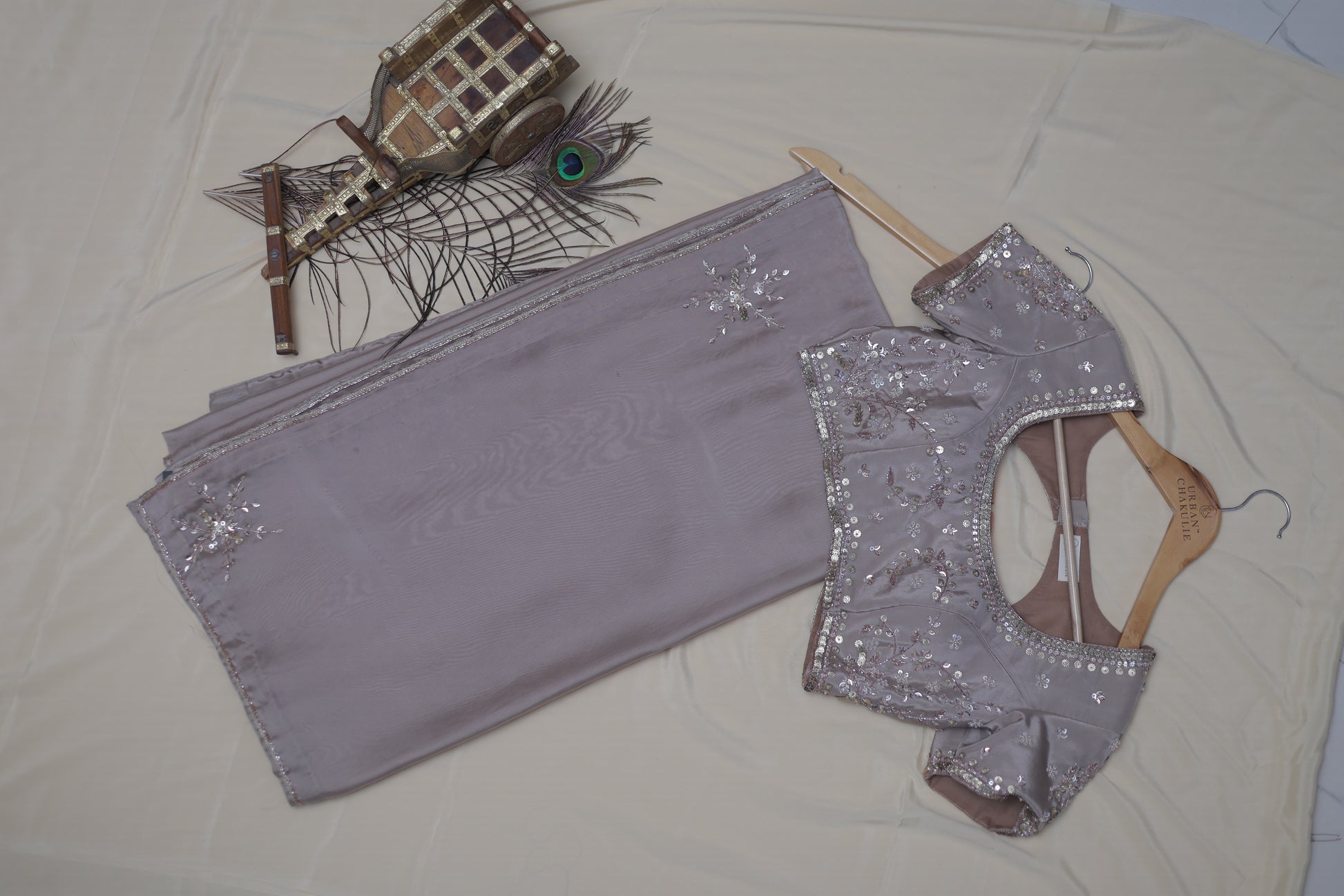 BEIGE - SILK ORGANZA SAREE (PHOOLWARI - FLOWER GARDEN)