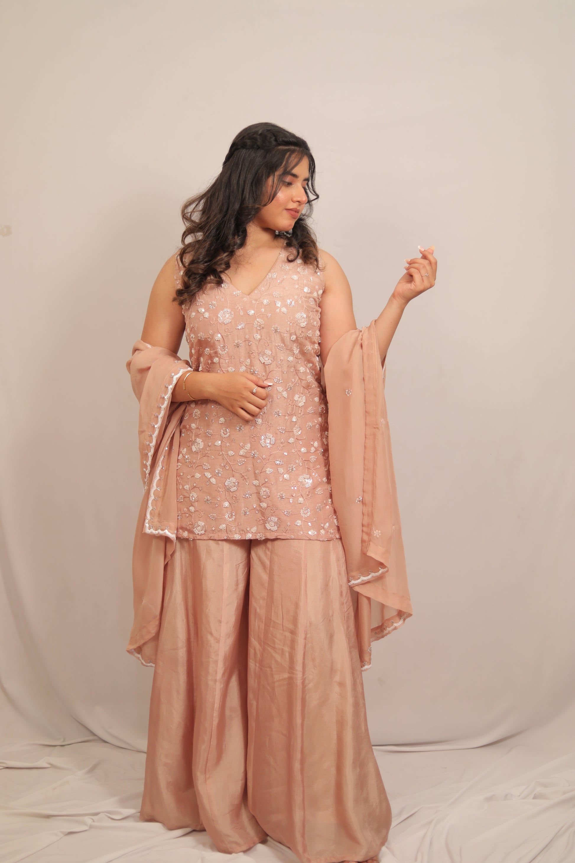 ROSE BISQUE - FULL FAIRED PANEL SHARARA SET