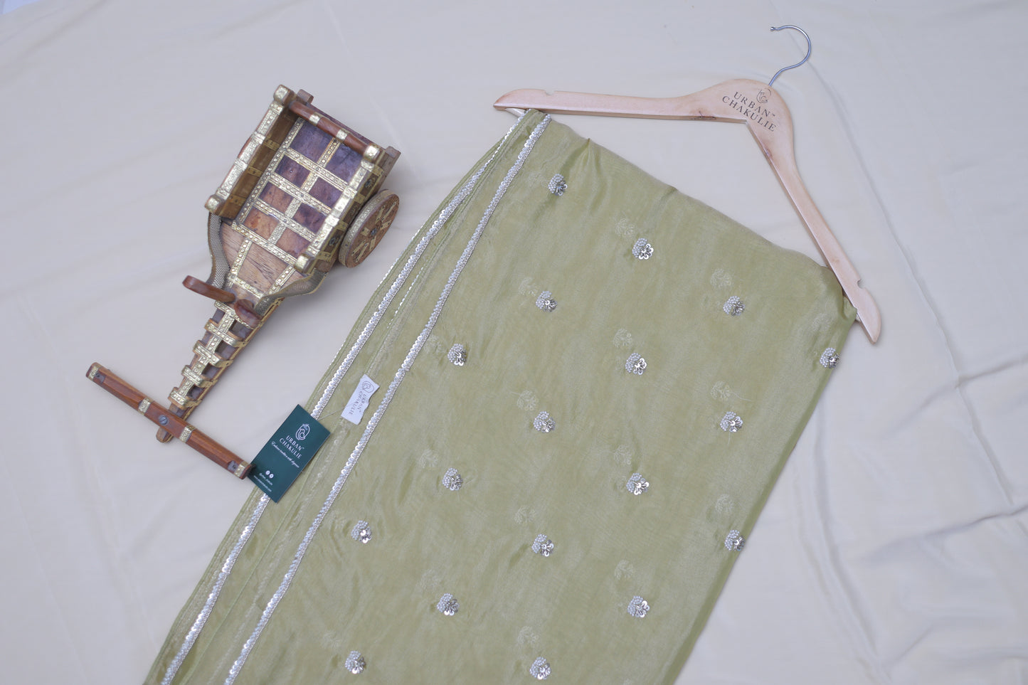 PISTACHIO GREEN - TISSUE SAREE (PUSHPA BINDU - FLORAL DOT)