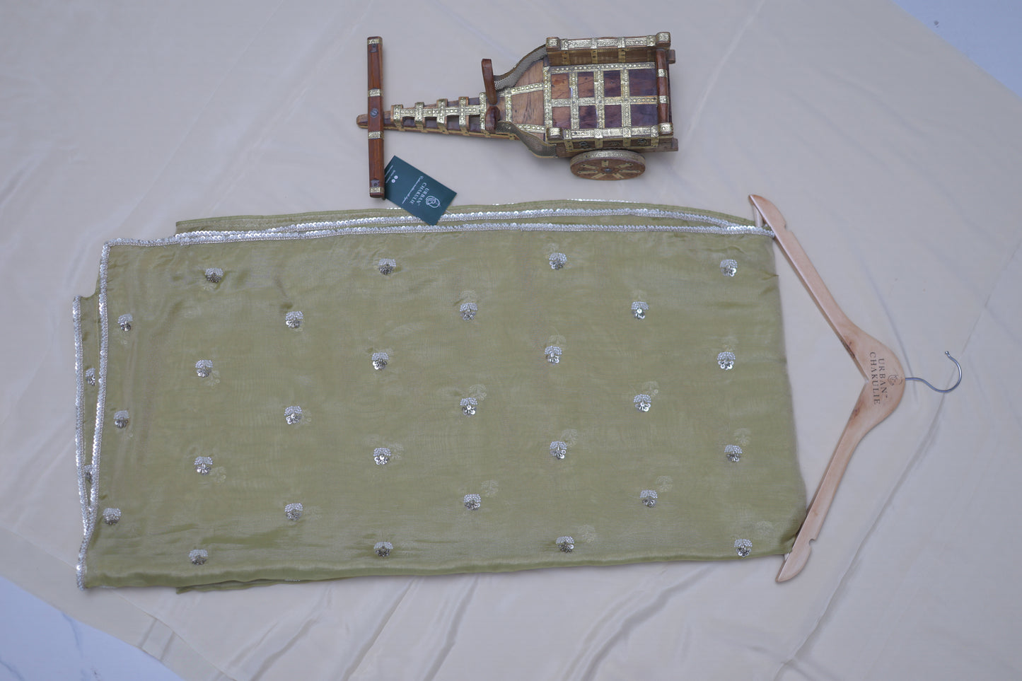 PISTACHIO GREEN - TISSUE SAREE (PUSHPA BINDU - FLORAL DOT)