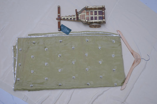 PISTACHIO GREEN - TISSUE SAREE (PUSHPA BINDU - FLORAL DOT)
