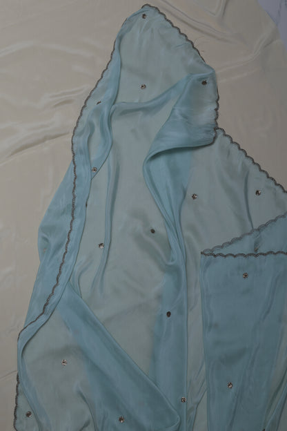 POWDER BLUE- AUTUMN CREPE SAREE( CHAKRA BUTTI - CIRCLE MOTIFS)