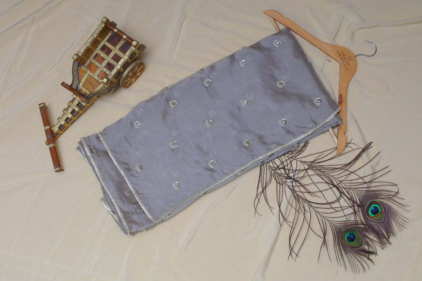 SILVER GREY - TISSUE SAREE (PUSHPA BINDU - FLORAL DOT)