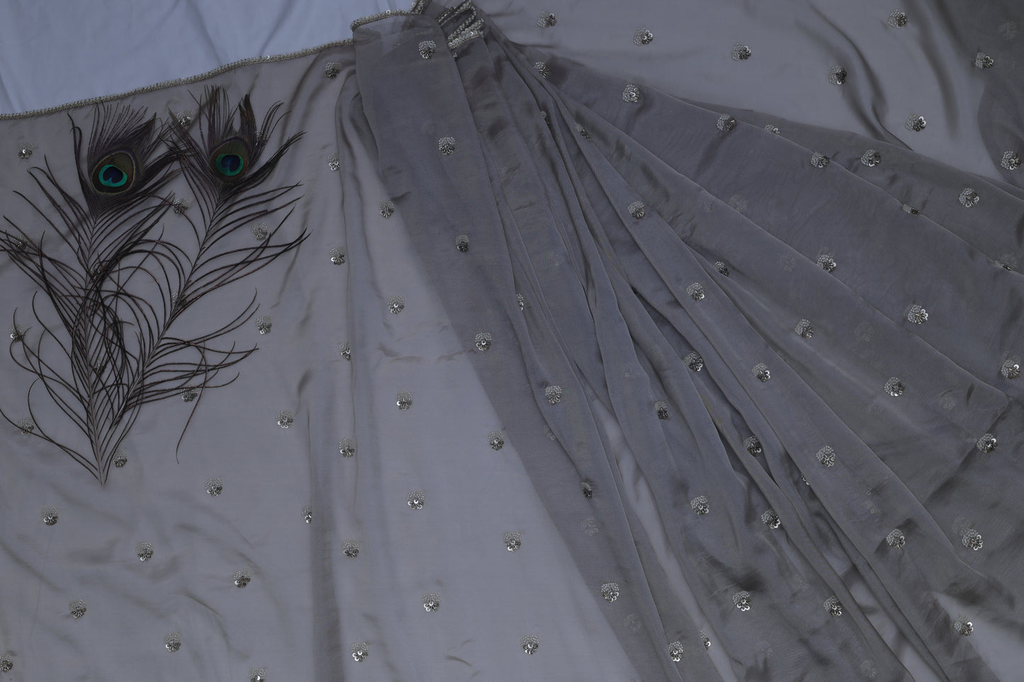 SILVER GREY - TISSUE SAREE (PUSHPA BINDU - FLORAL DOT)