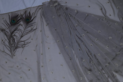 SILVER GREY - TISSUE SAREE (PUSHPA BINDU - FLORAL DOT)