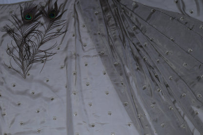 SILVER GREY - TISSUE SAREE (PUSHPA BINDU - FLORAL DOT)