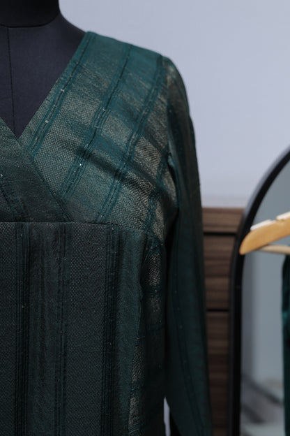 BOTTLE GREEN PRINCESS CUT KURTA PANT SET