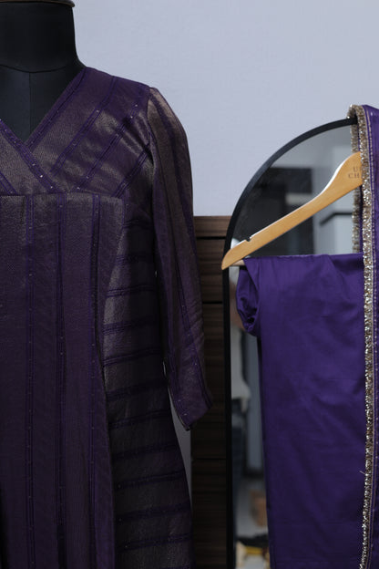 DEEP VIOLET PRINCESS CUT KURTA PANT SET