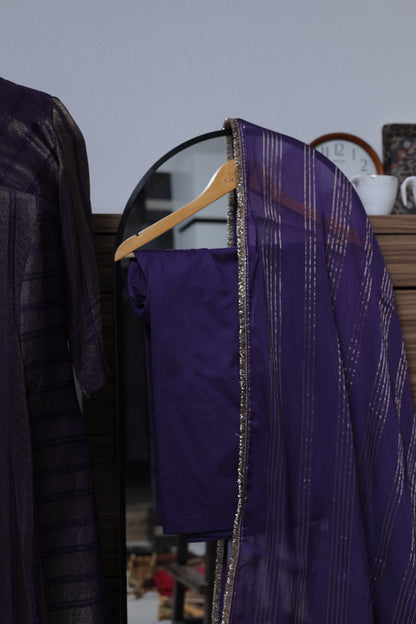 DEEP VIOLET PRINCESS CUT KURTA PANT SET