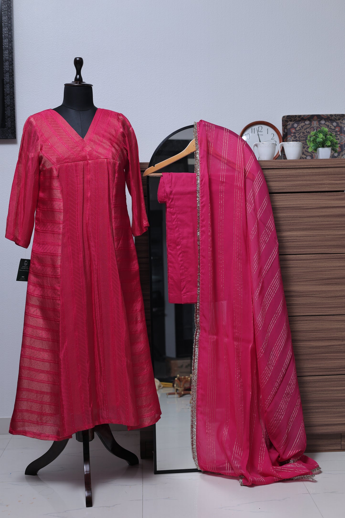 PINK PRINCESS CUT KURTA PANT SET
