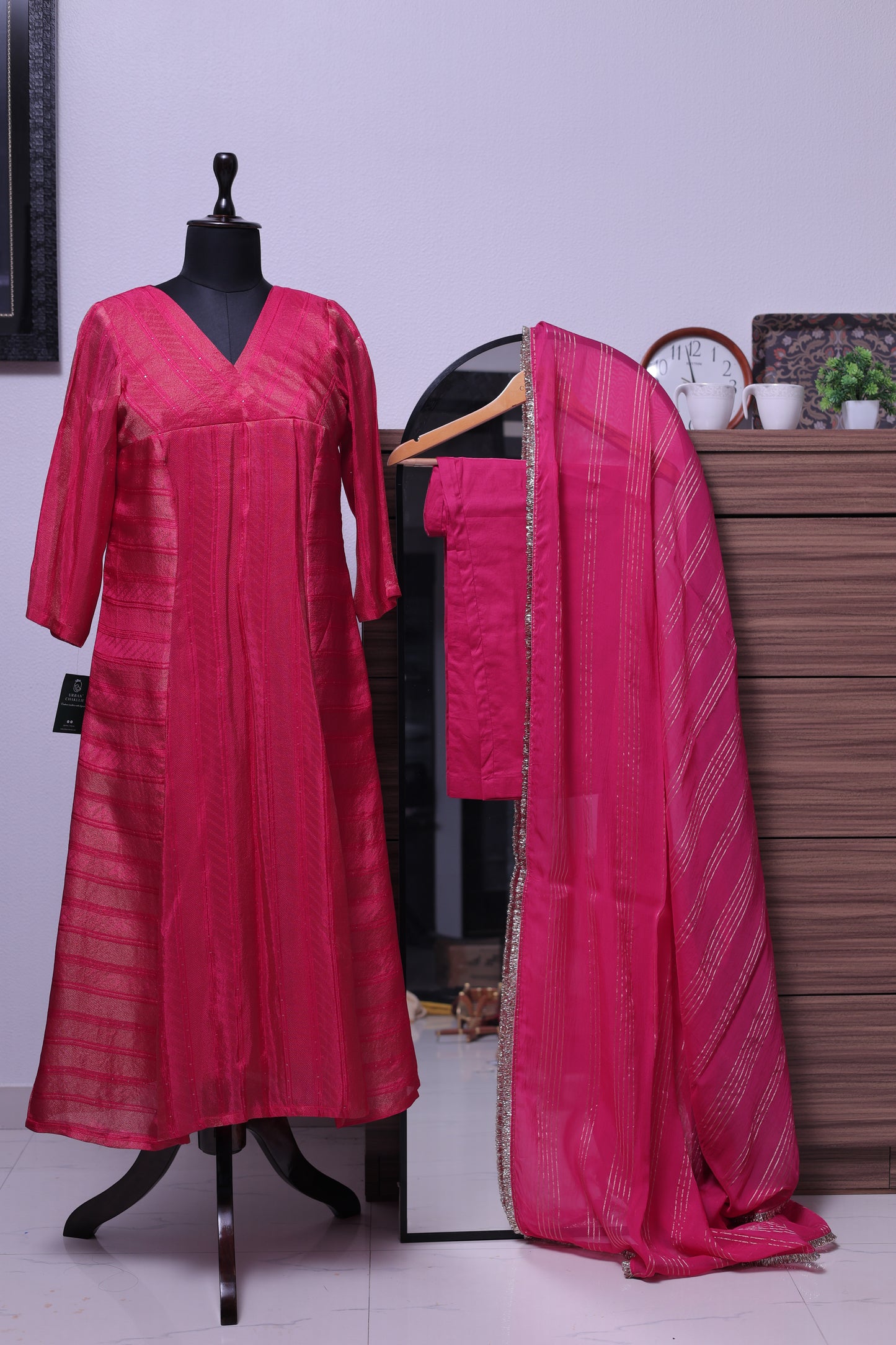 PINK PRINCESS CUT KURTA PANT SET