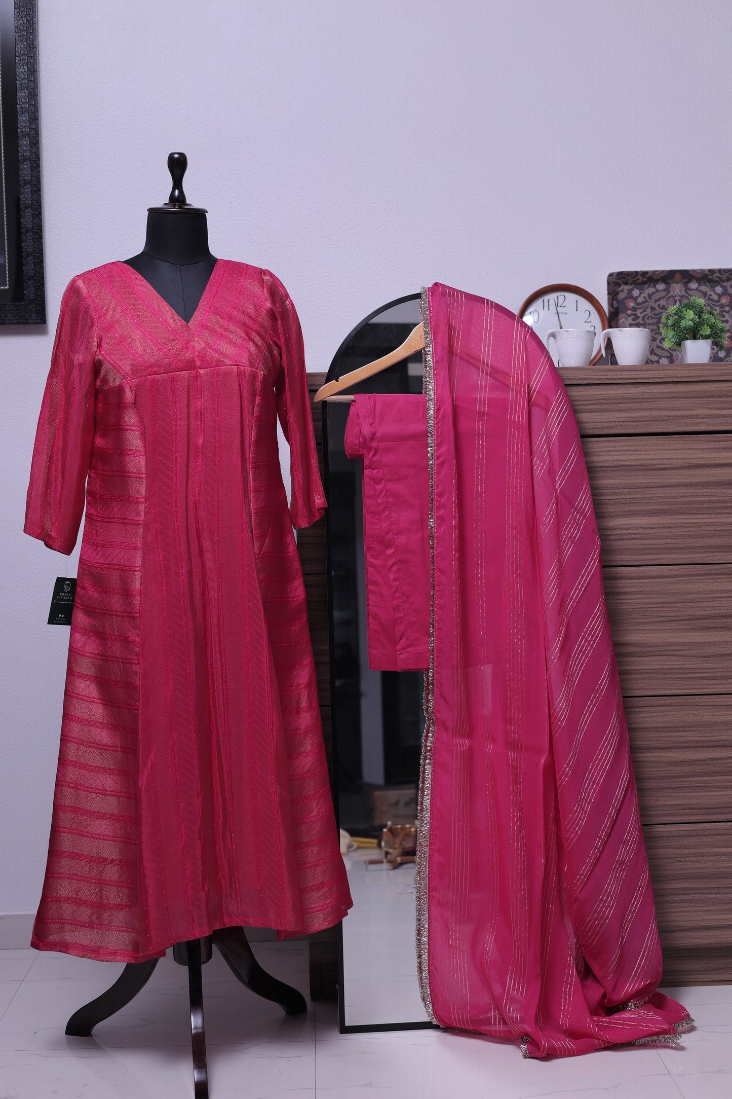 PINK PRINCESS CUT KURTA PANT SET