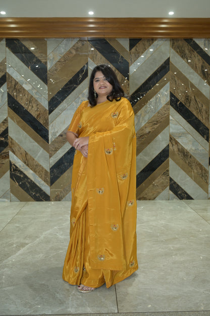 MUSTARD YELLOW- H.O.SILK SAREE (CHANDRIKA BUTTA - MOONLET MOTIFS)