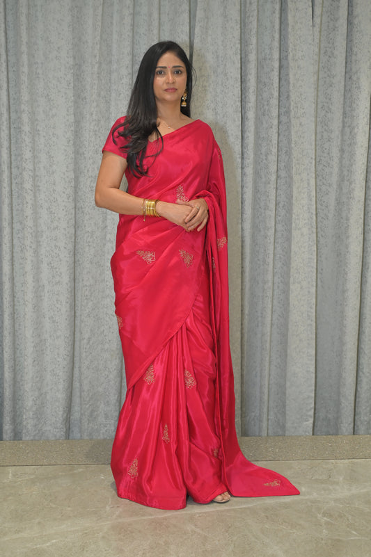 DARK PINK- H.O.SILK SAREE (KANAK BUTTA - GOLDEN MOTIFS)