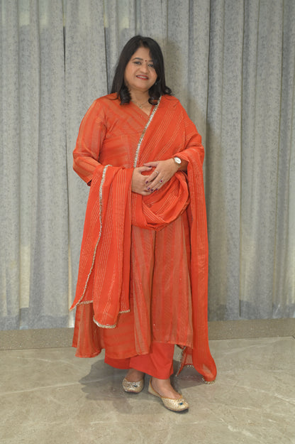 ORANGE PRINCESS CUT KURTA PANT SET