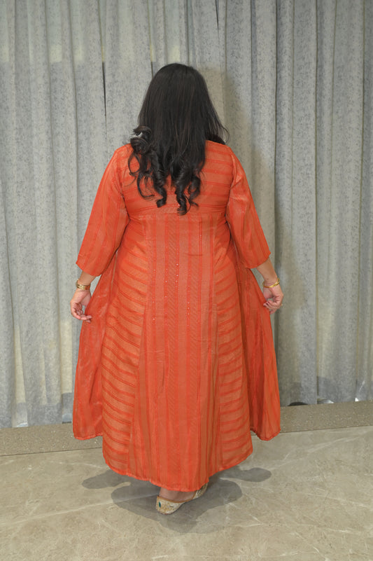 ORANGE PRINCESS CUT KURTA PANT SET