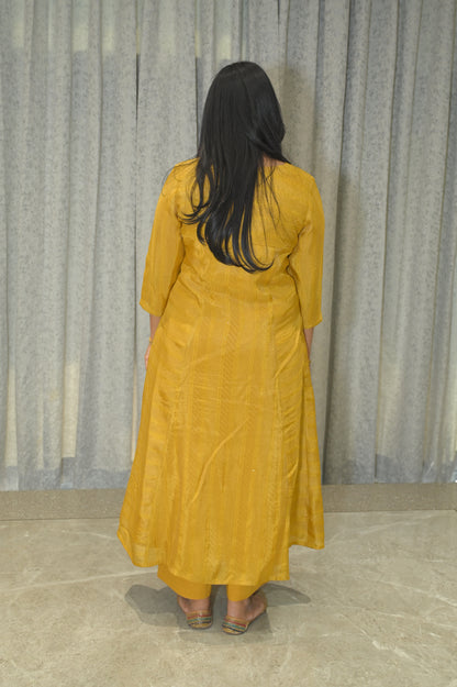 MUSTARD YELLOW PRINCESS CUT KURTA PANT SET