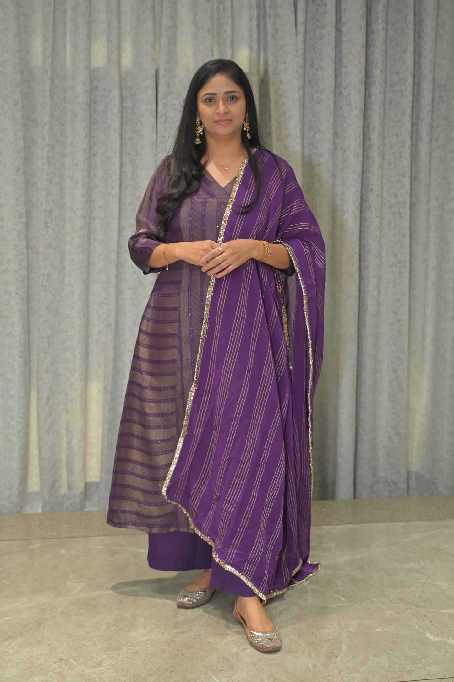 DEEP VIOLET PRINCESS CUT KURTA PANT SET