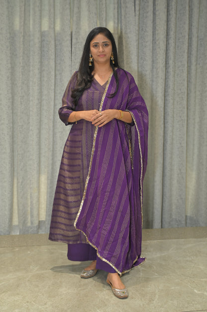 DEEP VIOLET PRINCESS CUT KURTA PANT SET