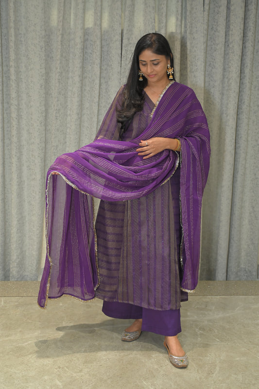 DEEP VIOLET PRINCESS CUT KURTA PANT SET