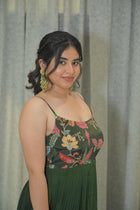 BOTTLE GREEN SPAGHETTI GOWN