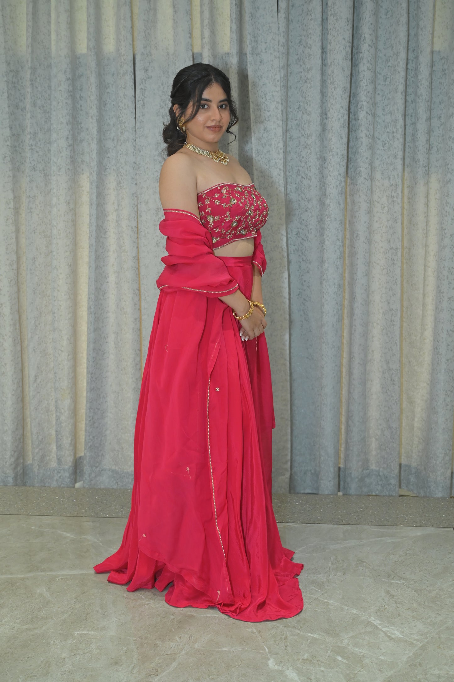 DARK PINK LEHENGA WITH TUBE TOP (GULABI ADAA - PINK ELEGANCE)