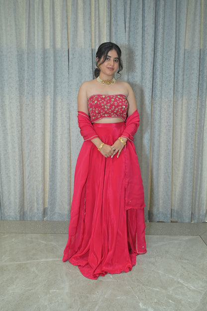 DARK PINK LEHENGA WITH TUBE TOP (GULABI ADAA - PINK ELEGANCE)