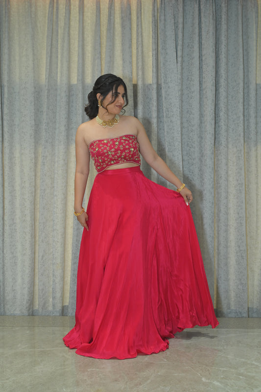 DARK PINK LEHENGA WITH TUBE TOP (GULABI ADAA - PINK ELEGANCE)