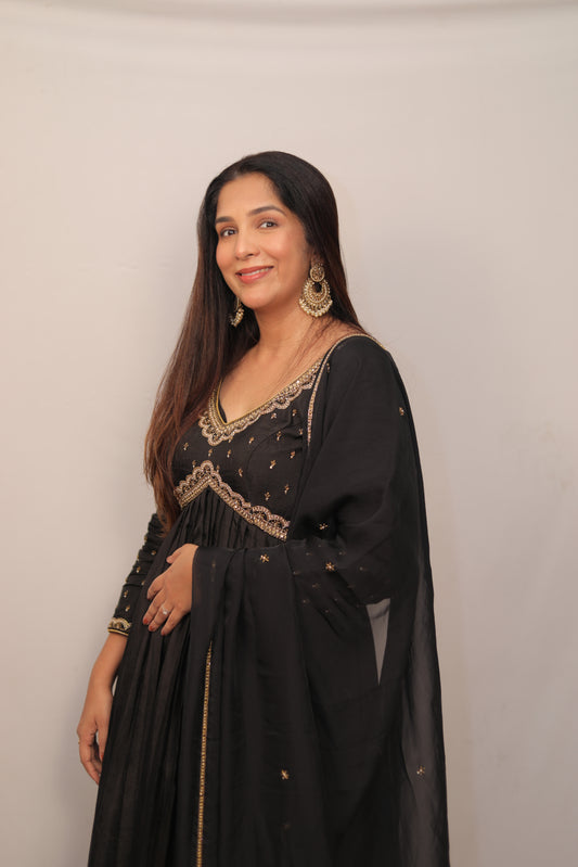 BLACK ANARKALI GOWN WITH NYRA CUT