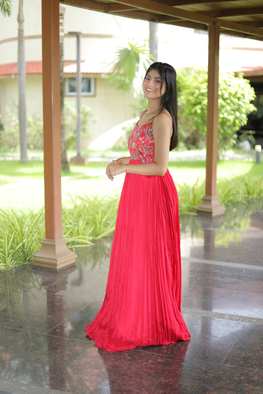 TOMATO RED SPAGHETTI LONG GOWN