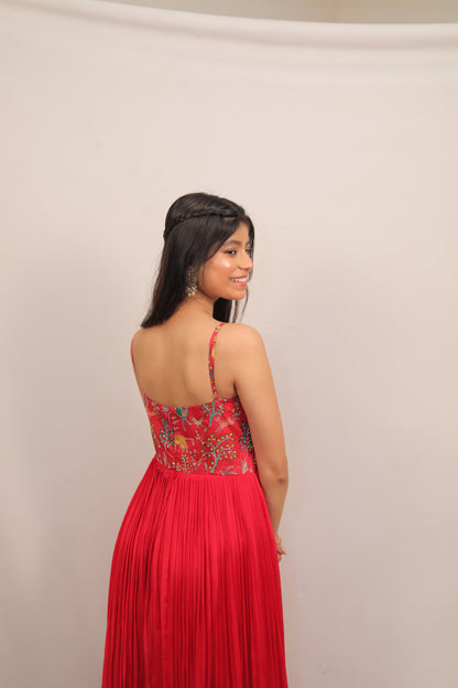 TOMATO RED SPAGHETTI LONG GOWN
