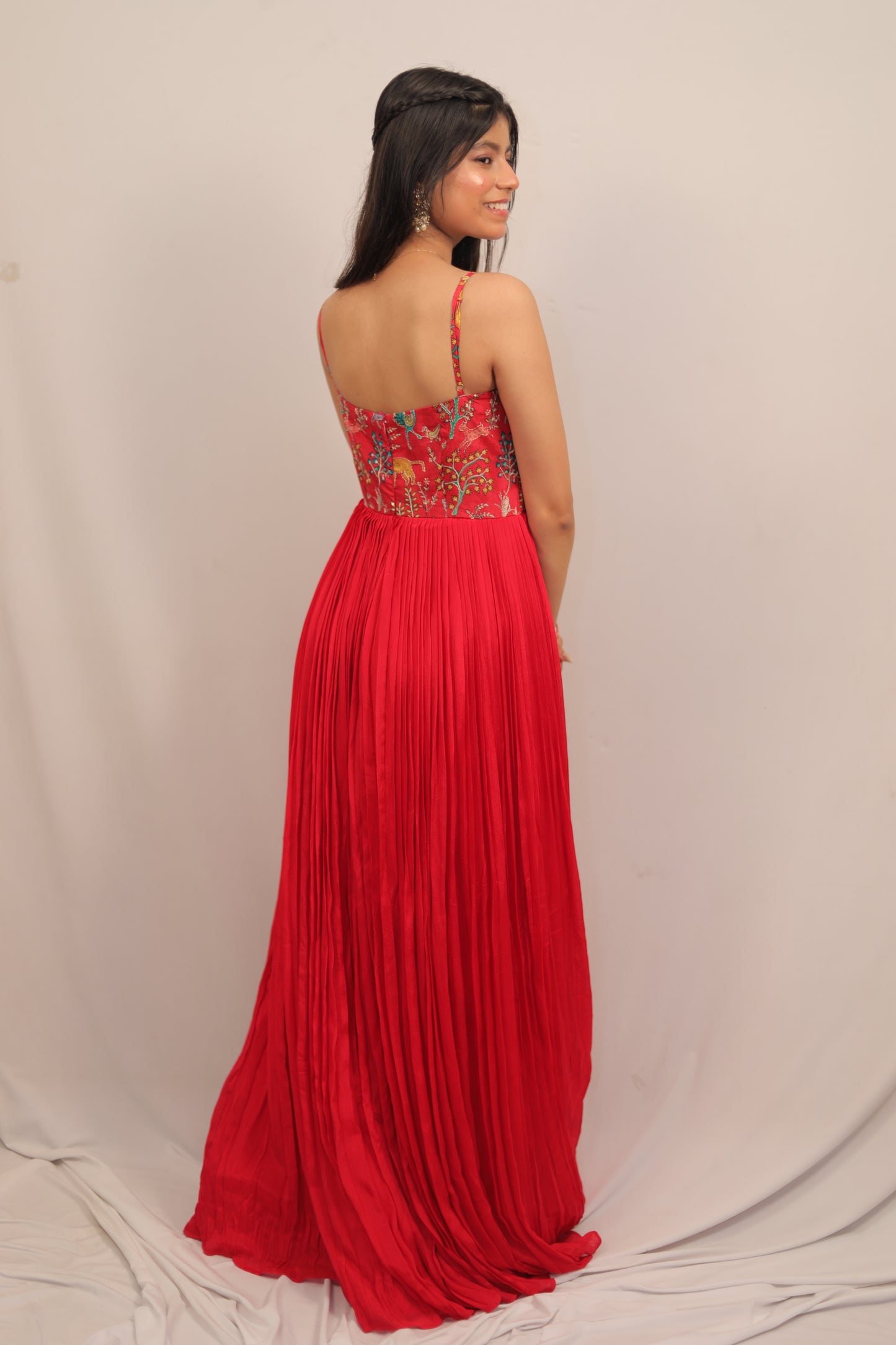 TOMATO RED SPAGHETTI LONG GOWN