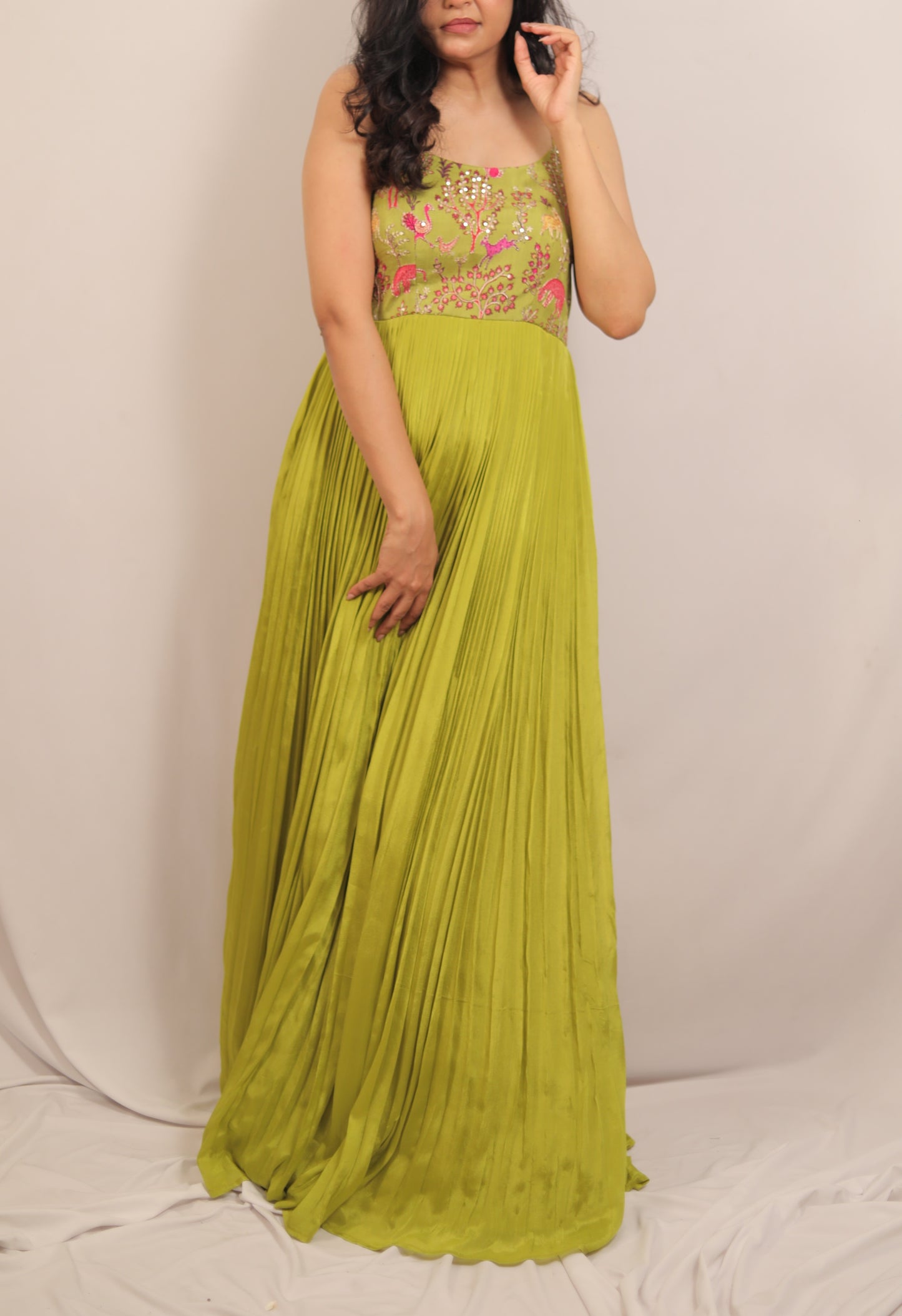LIME GREEN SPAGHETTI LONG GOWN