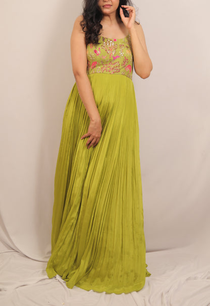 LIME GREEN SPAGHETTI LONG GOWN