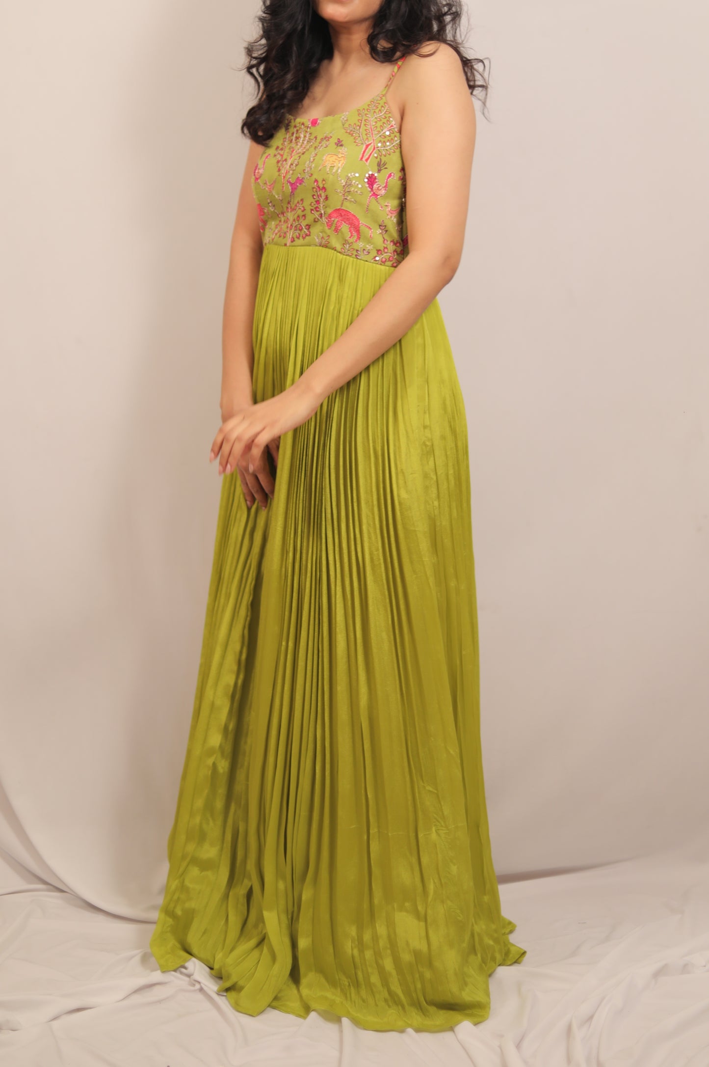 LIME GREEN SPAGHETTI LONG GOWN