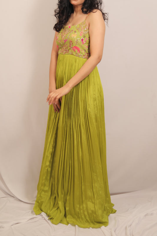 LIME GREEN SPAGHETTI LONG GOWN