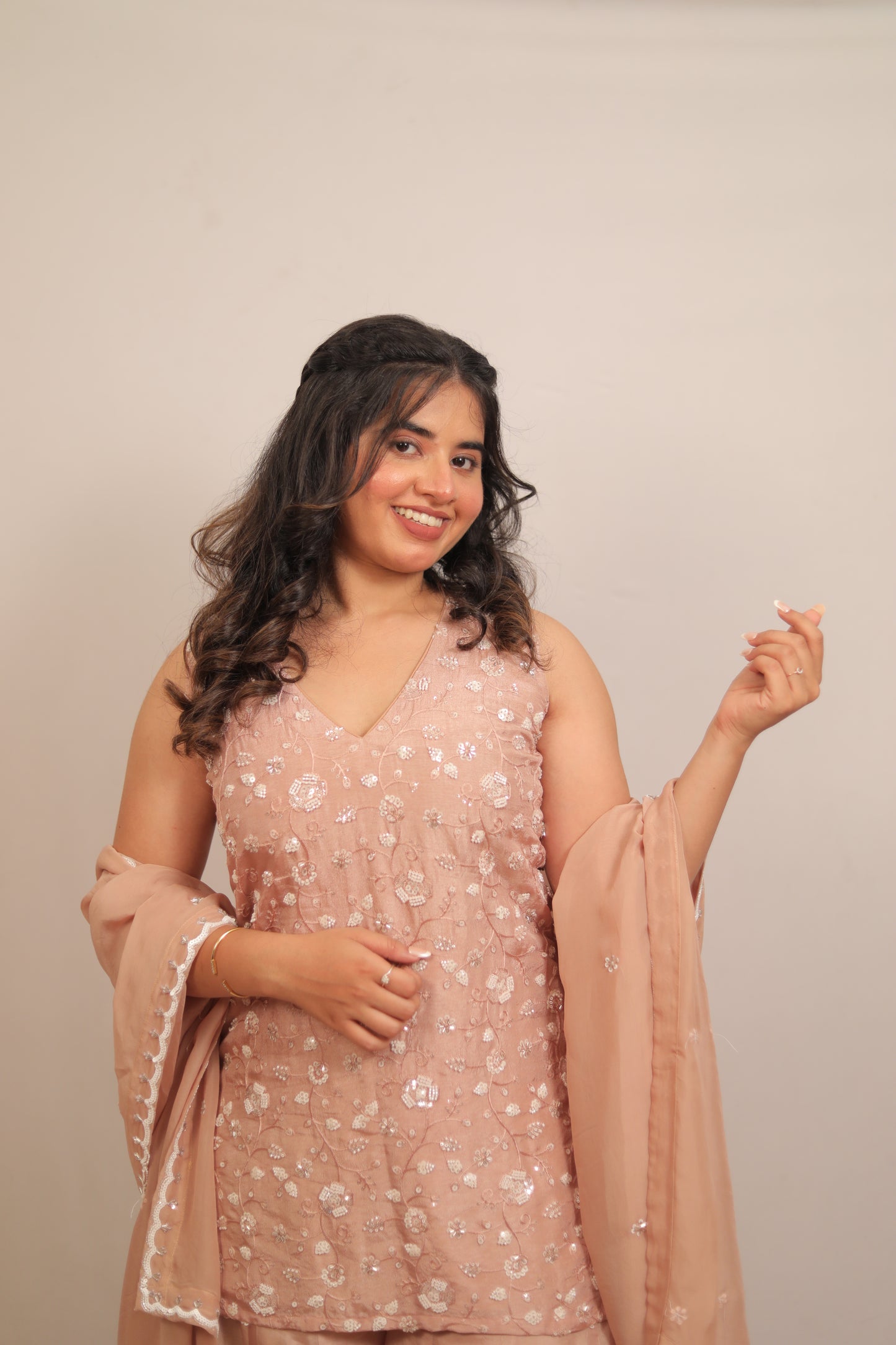 ROSE BISQUE - FULL FAIRED PANEL SHARARA SET